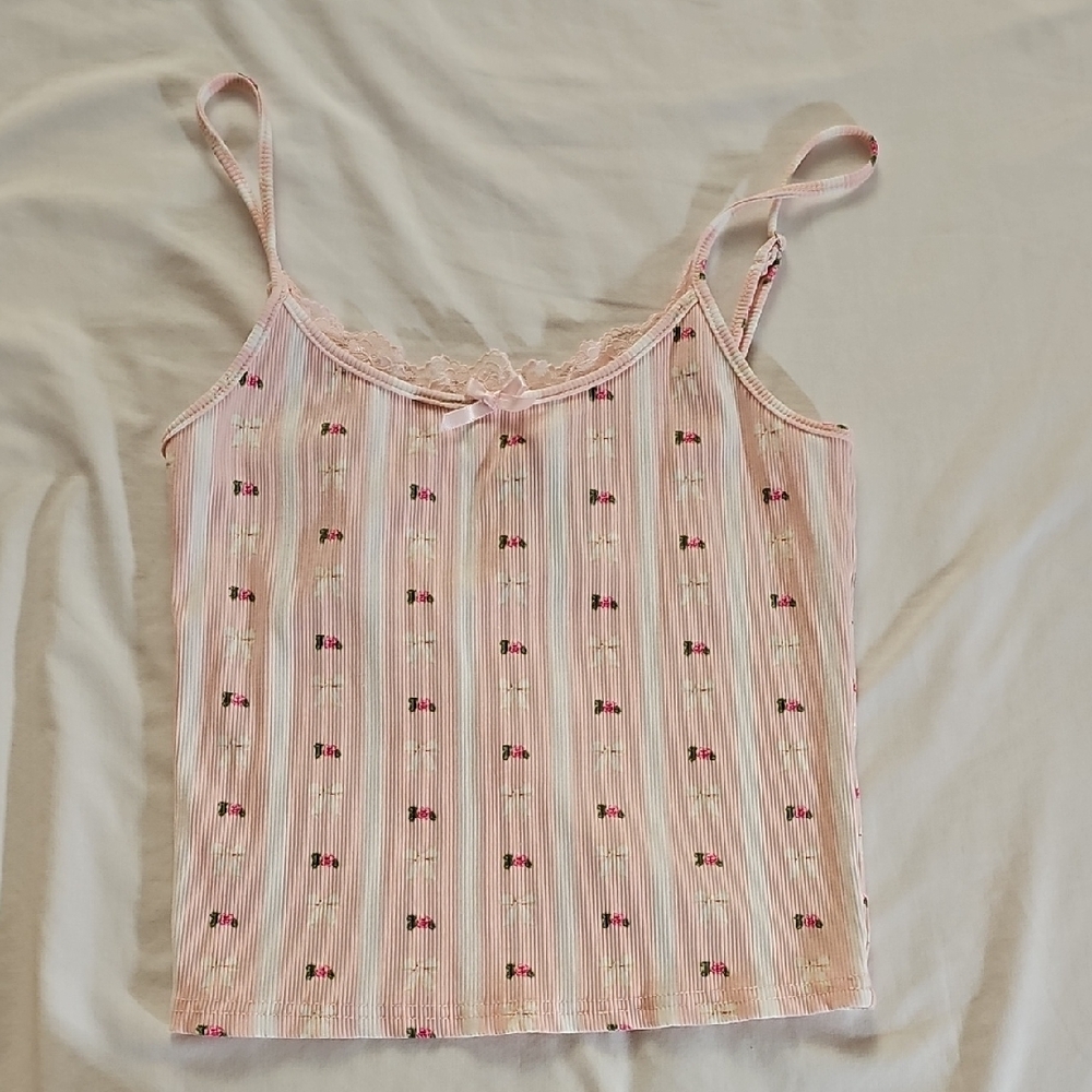 JUSTIFY Women's S Light Pink Tank Top with Cherry Pattern